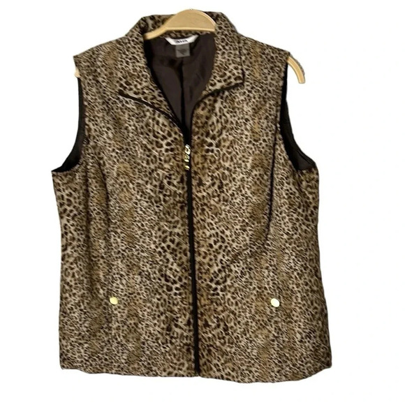 Vtg animal print puffed quilted vest,women size 14.Brown,front zip,mob wife - Picture 2 of 14